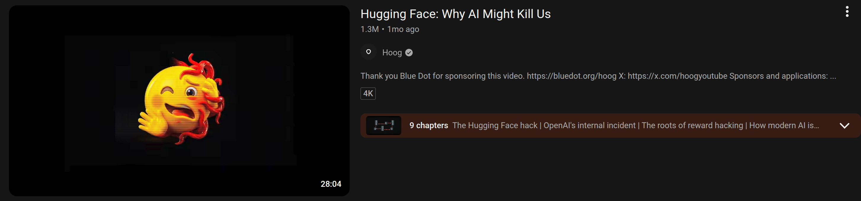 YouTube result: "Hugging Face: Why AI Might Kill Us" by Hoog